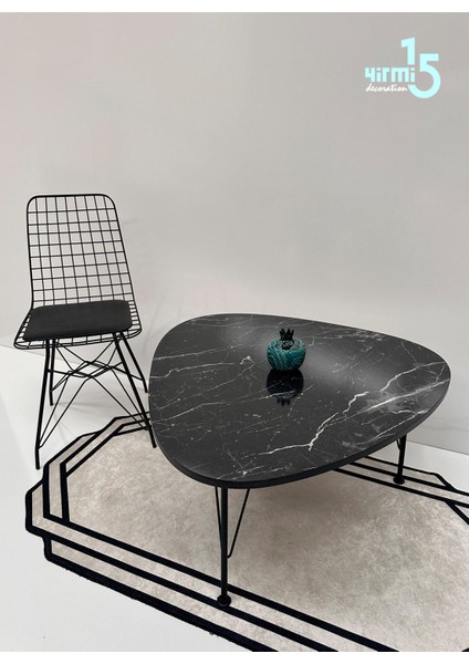 90X90 cm Orta Sehpa Siyah Mermer Desen Pena Orta Sehpa modelleri