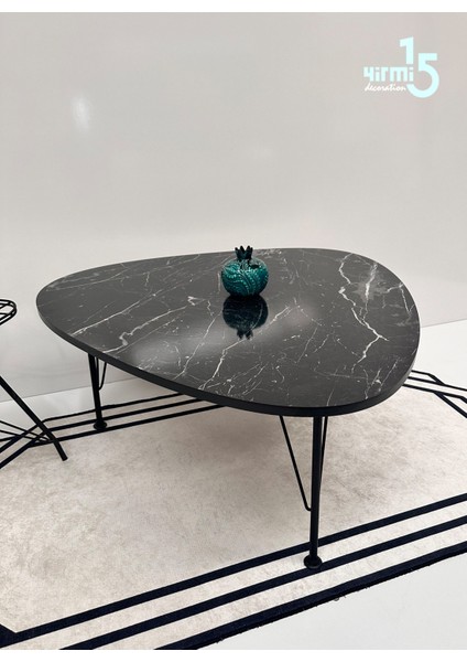 90X90 cm Orta Sehpa Siyah Mermer Desen Pena Orta Sehpa fırsatları