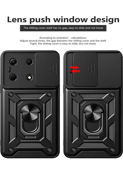 Infinix Note 30I Kılıf Sert Silikon Tank Aramid Sürgülü Vega Yüzüklü Siyah