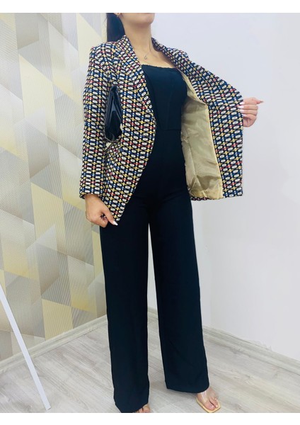 Susee Moda Tek Düğme Detaylı Desenli Blazer Ceket