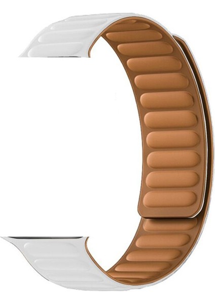 Apple Watch Se 2 2023 44MM Kordon Deri Mıknatıslı Gizli Mıknatıslı Krd 34 Beyaz