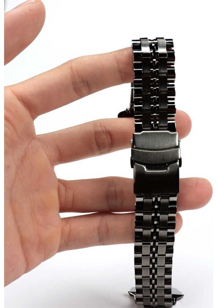 Apple Watch 9 41MM Kordon Mat Parlak Şerit Bakla Desenli KRD54 Siyah modelleri