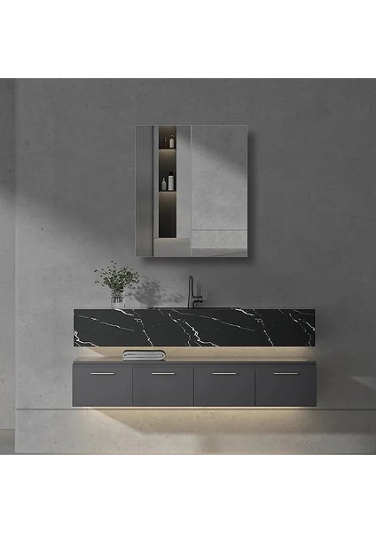 STİLL Mobilya Çift Kapaklı Lavabo Üstü Aynalı Banyo Dolabı