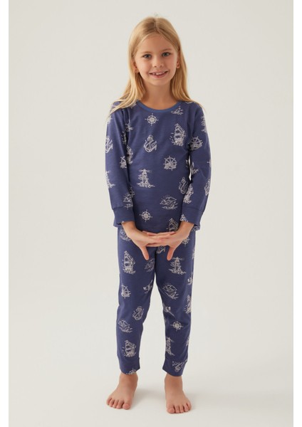 Lacivert Kız Çocuk Pijama Takımı