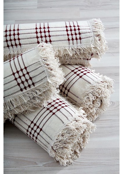 %100 Pamuklu Buldan Işi Dört Tarak Bordo Renk Çekyat Örtüsü