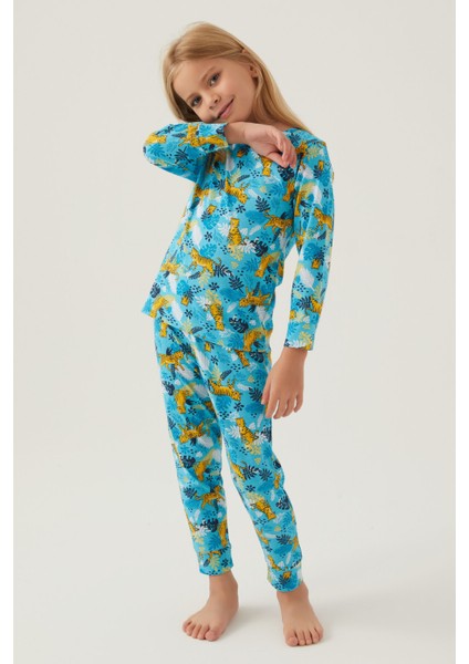 Turkuaz Kız Çocuk Pijama Takımı modelleri