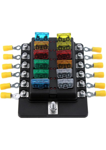 12 Yollu Blade Sigorta Kutu Tutucu Sigorta Blokları Kırmızı LED Göstergesi ile 10 Adet Sigortalar Araba Tekne Deniz Karavan Kamyon Için 10 Adet Terminaller 12 V 24 V (Yurt Dışından)