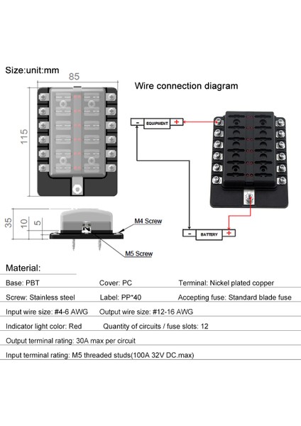 12 Yollu Blade Sigorta Kutu Tutucu Sigorta Blokları Kırmızı LED Göstergesi ile 10 Adet Sigortalar Araba Tekne Deniz Karavan Kamyon Için 10 Adet Terminaller 12 V 24 V (Yurt Dışından) fiyatları
