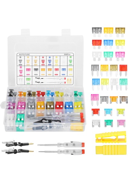 306 Adet Sigortalar Çeşitler Kiti Plug-In Blade Sigorta 2 Devre Test Cihazı ile Saklama Kutusu Araba Kamyon Suv Rv Deniz Tekne 2A 5A 7.5A 10A 15A 20A 25A 30A 35A (Yurt Dışından)