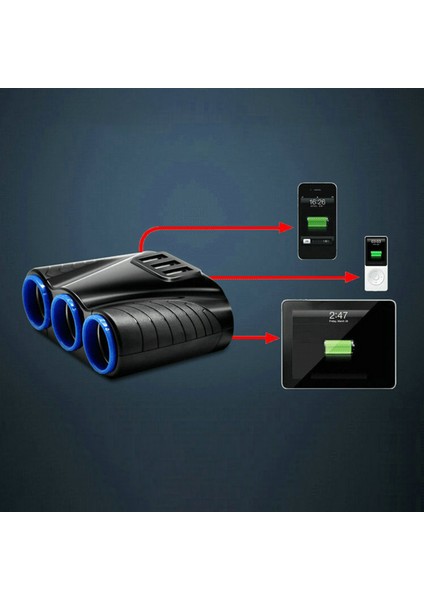 12-24V 3 Yollu Araç Çakmak Soket Ayırıcı USB Şarj Aleti Güç Adaptörünün Araçlar ve Tablet Pc, Akıllı Telefon Vb. Için Değiştirilmesi. (Yurt Dışından) fiyatları