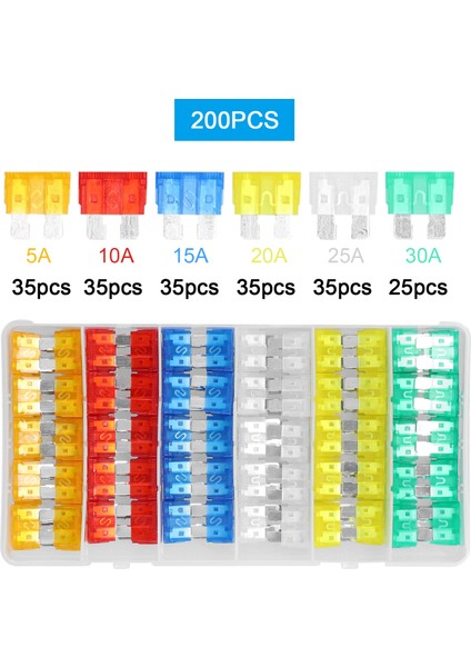 200 Adet Sigortalar Çeşitler Kiti Plug-In Blade Sigorta Saklama Kutusu ile Araba Kamyon Suv Rv Deniz Tekne 5A 10A 15A 20A 25A 30A (Yurt Dışından) fiyatları