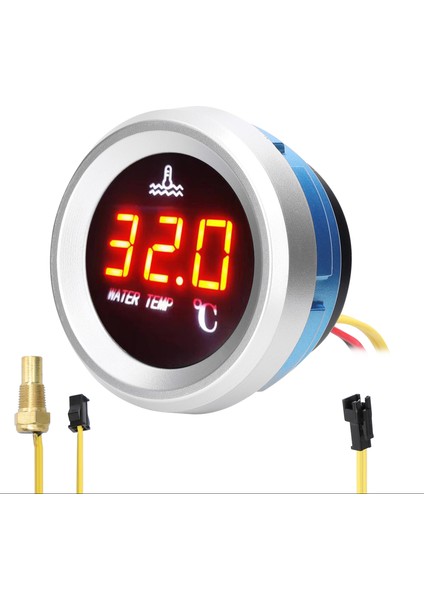 52MM Su Sıcaklık Göstergesi Araba Dijital Metre LED Ekran 9-36V Sıcaklık Sensörü Alarm Fonksiyonu ile (Yurt Dışından)