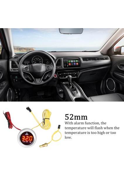 52MM Su Sıcaklık Göstergesi Araba Dijital Metre LED Ekran 9-36V Sıcaklık Sensörü Alarm Fonksiyonu ile (Yurt Dışından) modelleri