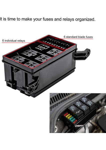 12 Yuvalı Röle Kutusu 6 Röle 6 Atc/ato Standart Sigortalar Tutucu Blok, 41 Adet Metalik Pimli Evrensel Otomotiv ve Denizcilik Kullanımı Için (Yurt Dışından) modelleri