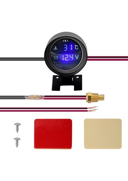 2 In 1 LED Dijital Araç Kamyon Su Sıcaklığı Göstergesi Sıcaklık Sensörü Temperatura Moto + Voltmetre Volt Gerilim Ölçer 12 V/24 V (Yurt Dışından)