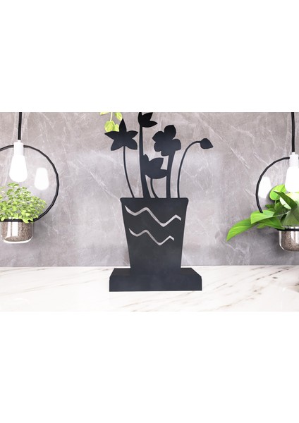 Flower Model - 1 Tekli Metal Mumluk - Siyah