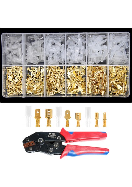 450 Adet Ürün Çeşitliliği Kiti Hızlı Ekleme Erkek Otobüs Konnektörü 2.8/4.8/6.3mmconnector Sıkma Terminal Bloğu Yalıtım Kollu + Tel Sıkma Pensesi Sıkma Araçları SN-48B (Yurt Dışından)
