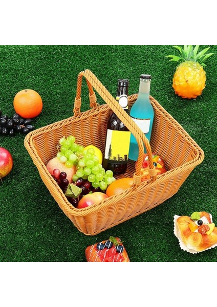 Dayanıklı Yapay Rattan El Yapımı Taşınabilir Piknik Sepeti Rattan Dokuma Süpermarket Alışveriş Sepeti Rattan Sepet (Yurt Dışından)