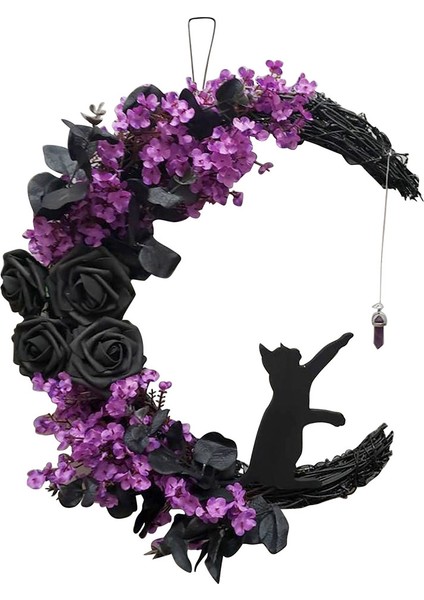 Hilal Garland Cadılar Bayramı Simülasyon Bitki Rattan Garland Dekoratif Hediye Için Siyah (Yurt Dışından)