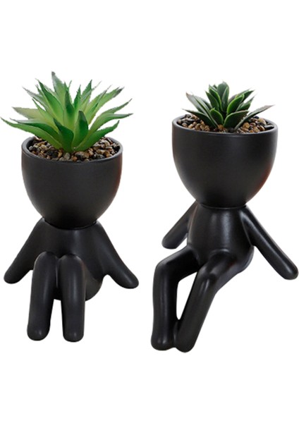 2 Paket Succulents Bitkiler Yapay Succulents Sevimli Sahte Succulents Siyah Insan Şekilli Tencere Ofis Masası Dekoru (Yurt Dışından)