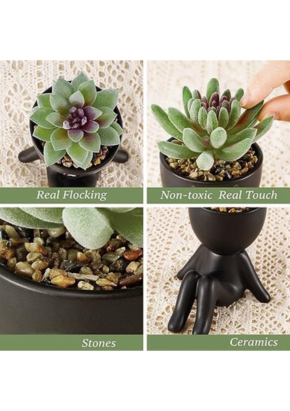 2 Paket Succulents Bitkiler Yapay Succulents Sevimli Sahte Succulents Siyah Insan Şekilli Tencere Ofis Masası Dekoru (Yurt Dışından) indirimleri