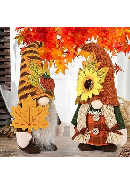2 Adet Sonbahar Gnomes Süslemeleri Ev Için Sonbahar Gnomes Peluş Ev Dekor Sonbahar Gnomes Kabak Ayçiçeği ve Akçaağaç Yaprakları (Yurt Dışından)