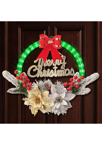 Ön Kapı Için Noel Çelenkleri - Işıklı Noel Çelengi, Çiçek Seçtikleri, Yeşil Güzel Çelenk Noel Dekoru (Yurt Dışından)