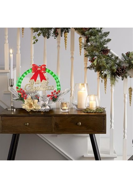 Ön Kapı Için Noel Çelenkleri - Işıklı Noel Çelengi, Çiçek Seçtikleri, Yeşil Güzel Çelenk Noel Dekoru (Yurt Dışından)