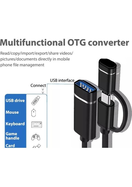 USB To Micro ve Type-C 2in1 3.0 Veri Aktarımı Otg Çevirici USB To 2in1 Dönüştürücü Hızlı Aparat