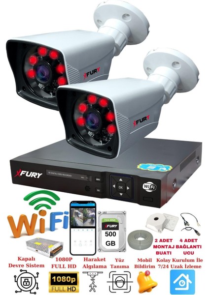 2 Kameralı 5mp Lensli 1080P 2mp Görüntü 6 Atom Gece Görüşlü FullHd Güvenlik Kamerası 5525A 500GB
