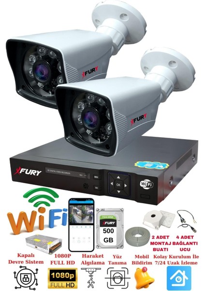 2 Kameralı 5mp Lensli 1080P 2mp Görüntü 6 Atom Gece Görüşlü FullHd Güvenlik Kamerası 5525A 500GB
