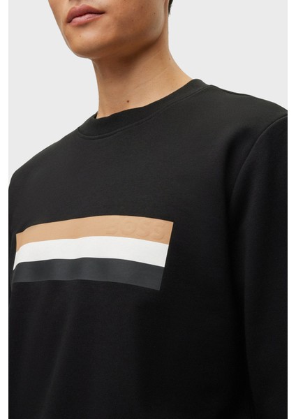 Şeritli Organik Pamuklu Bisiklet Yaka Relaxed Fit Sweat Erkek Sweat 50501498 001