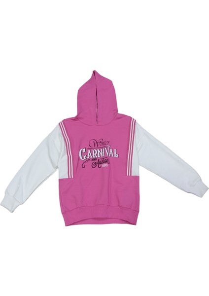 Kız Çocuk Carnival Yazı Desenli Renk Bloklu Kapüşonlu Pembe Renk Sweatshirt