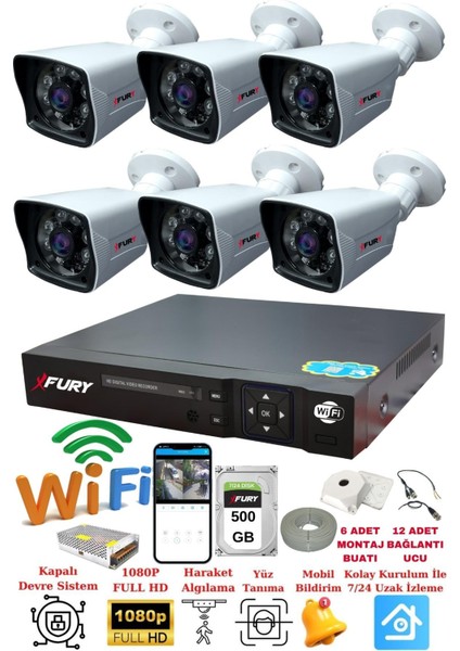 6 Kameralı 5mp Lensli 1080P 2mp Görüntü 6 Atom Gece Görüşlü FullHd Güvenlik Kamerası 5525A 500GB fiyatları