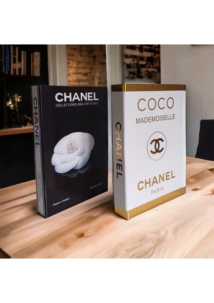 Chanel Coco & Siyah Gül Desenli Dekoratif Kitap Kutu 2’li Set