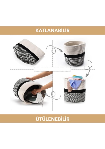 Hasır Dokuma Çamaşır Sepeti - Banyo Pamuk Halat Saklama Sepeti 38 cm fiyatları