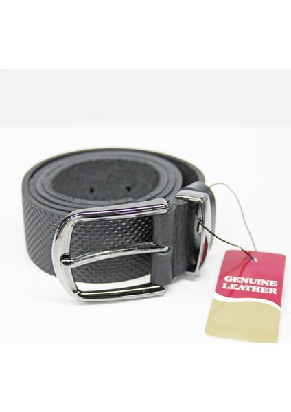 Manda Deri Baskılı Siyah Erkek Kotpantolon Kemeri