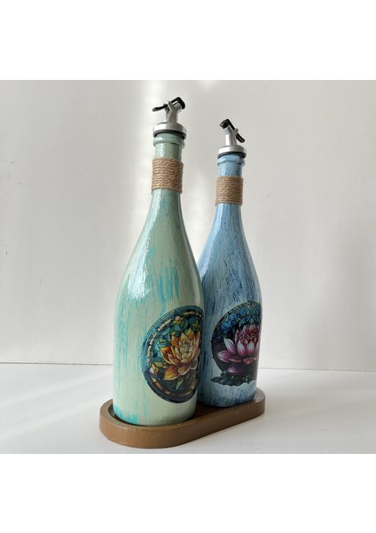 Özel Tasarım Desenli Sunum Stantlı 2'li 750 ml Zeytinyağı Sıvıyağ Şişesi Yağdanlık Yağlık fiyatları