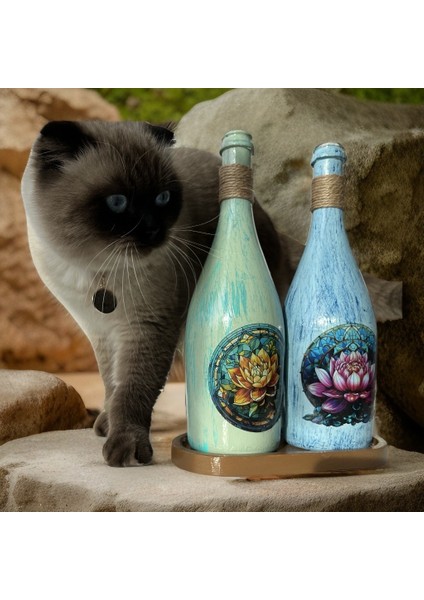Özel Tasarım Desenli Sunum Stantlı 2'li 750 ml Zeytinyağı Sıvıyağ Şişesi Yağdanlık Yağlık indirimleri