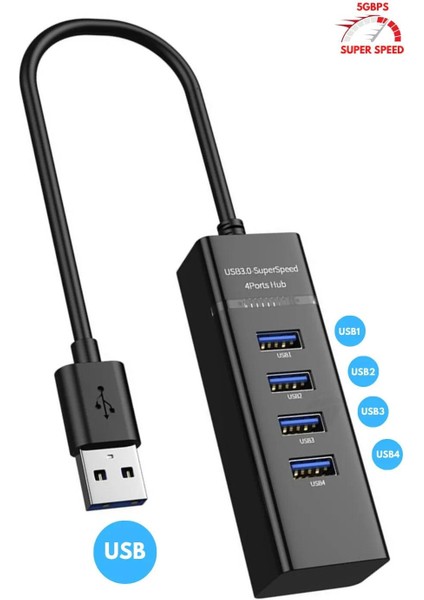 USB 3.0 Hub Çoğaltıcı 4'lü 5gbps Super Speed USB Çoklayıcı 30 cm Kablolu