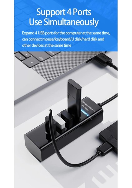 USB 3.0 Hub Çoğaltıcı 4'lü 5gbps Super Speed USB Çoklayıcı 30 cm Kablolu