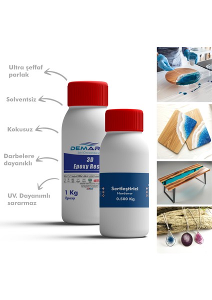 Ultra Şeffaf Epoksi ReçineParlaktasarım Amaçlı Anti Sararma Yüksek Mekanik Dayanım Epoksi Hardener 1 kg