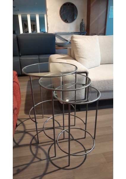 Meri Yuvarlak 3'lü Zigon Yan Sehpa Gümüş Silver fiyatları