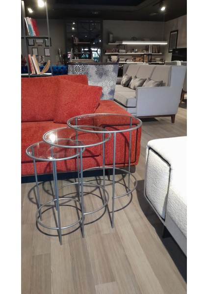 Meri Yuvarlak 3'lü Zigon Yan Sehpa Gümüş Silver modelleri