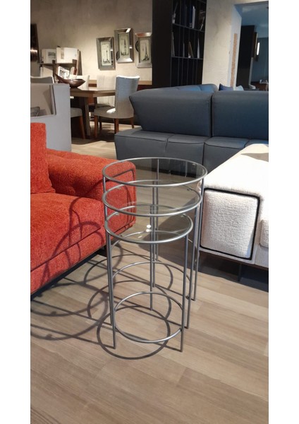 Meri Yuvarlak 3'lü Zigon Yan Sehpa Gümüş Silver fırsatları