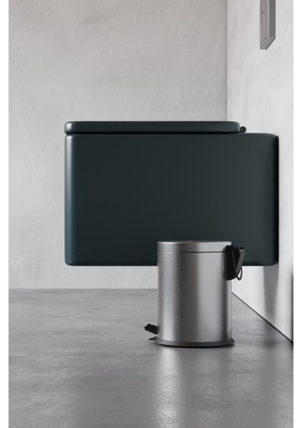 Paslanmaz Çelik Çöp Kovası-5 Litre Satine Yüzey & Pedal & Amortisör ve Iç Kovalı Çöp Kutusu