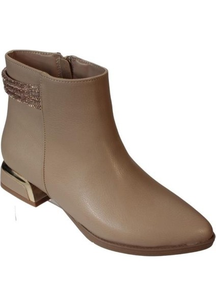 Kadın Siyah Krem Nut Cilt Bileği Taşlı 11 cm Bilek Boyu Bot