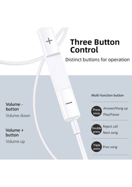 Type-C (Usb C) Kablolu Kulak Içi Kulaklık Ses Ayarlama Butonlu Beyaz Kulaklık