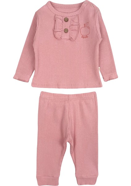 Fırfır Patlı Kız Bebek Takım Pembe