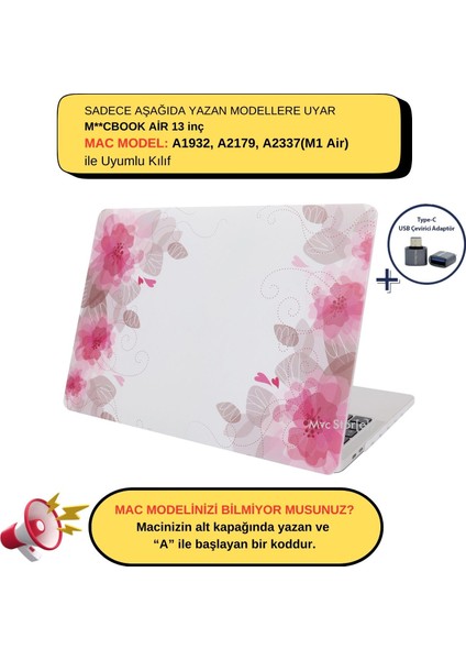 Macbook Air M1 Kılıf 13 inç A1932 A2179 A2337 ile Uyumlu Flower06NL